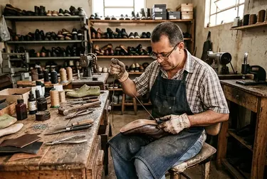 Reforma de sapato social em processo por profissional em Lavras.